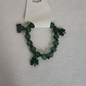 Shamrock Irish Charms Green Beaded Bracelet New